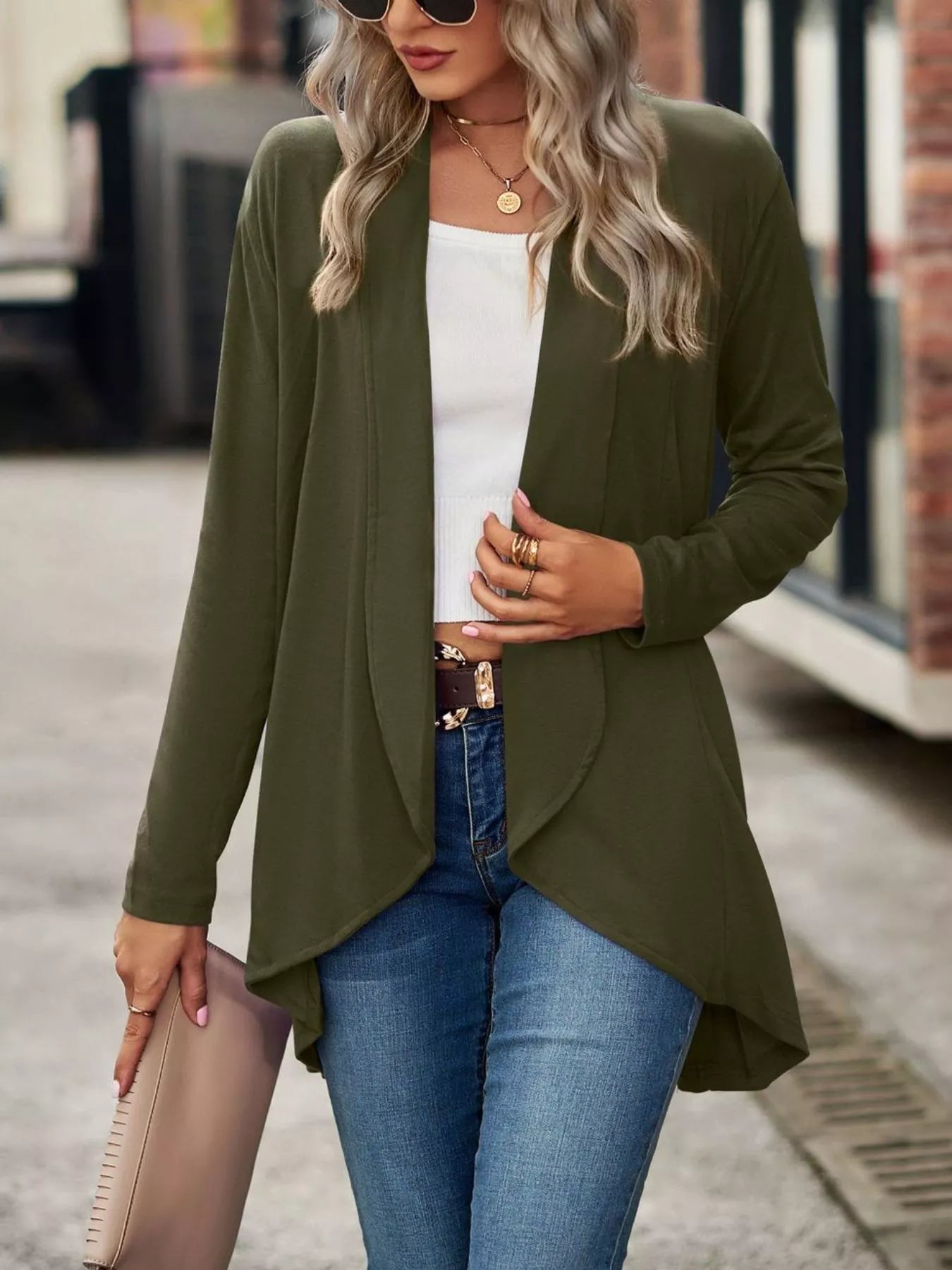 Trendsi Open-Front Dropped Shoulder Cardigan -