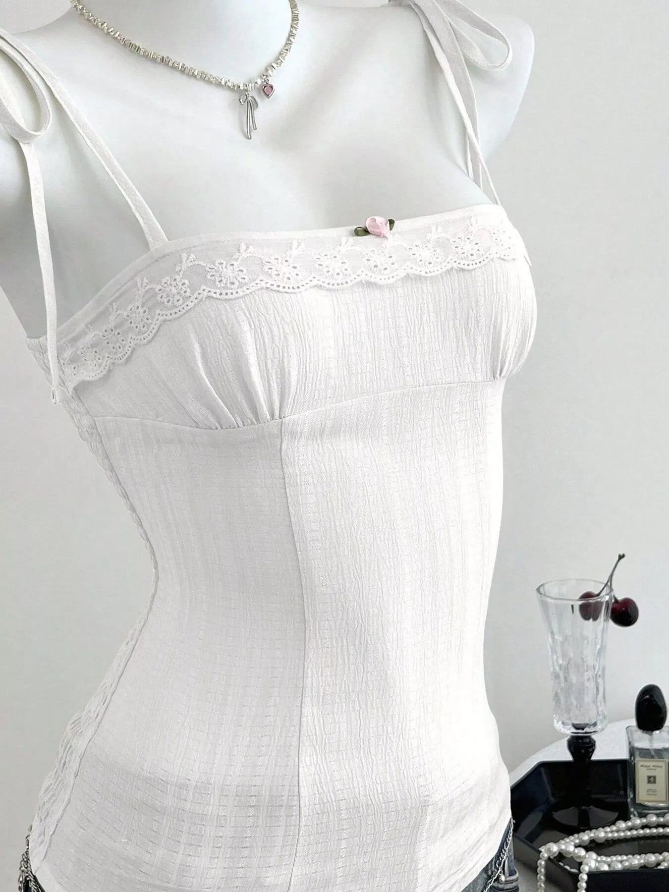 Trendsi Lace-Trimmed Tie Shoulder Cami -