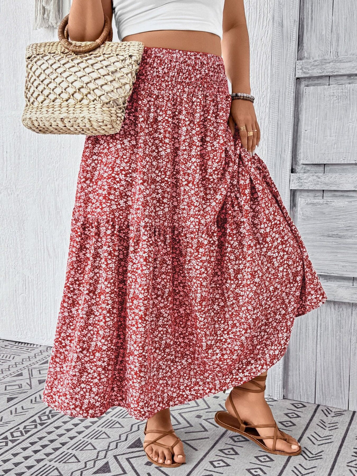 Trendsi Plus Size Floral Print Tiered Skirt -