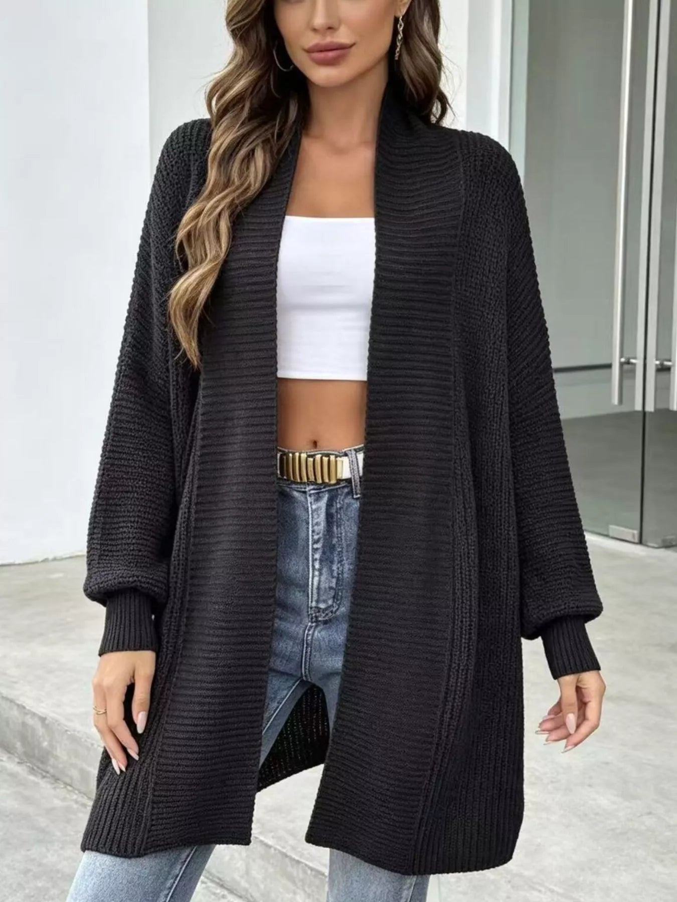 Trendsi Full Size Open Front Long Sleeve Cardigan Plus Size -