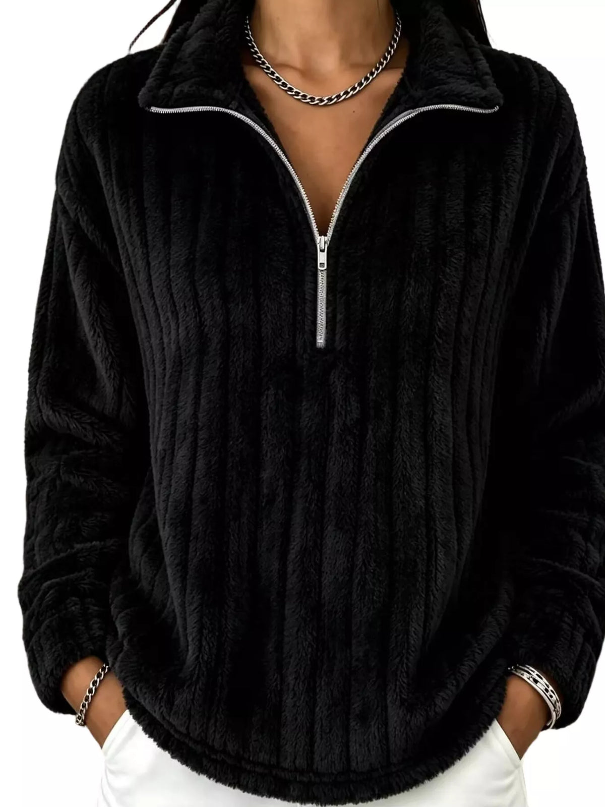 Black quarter-zip dropped shoulder sweatshirt