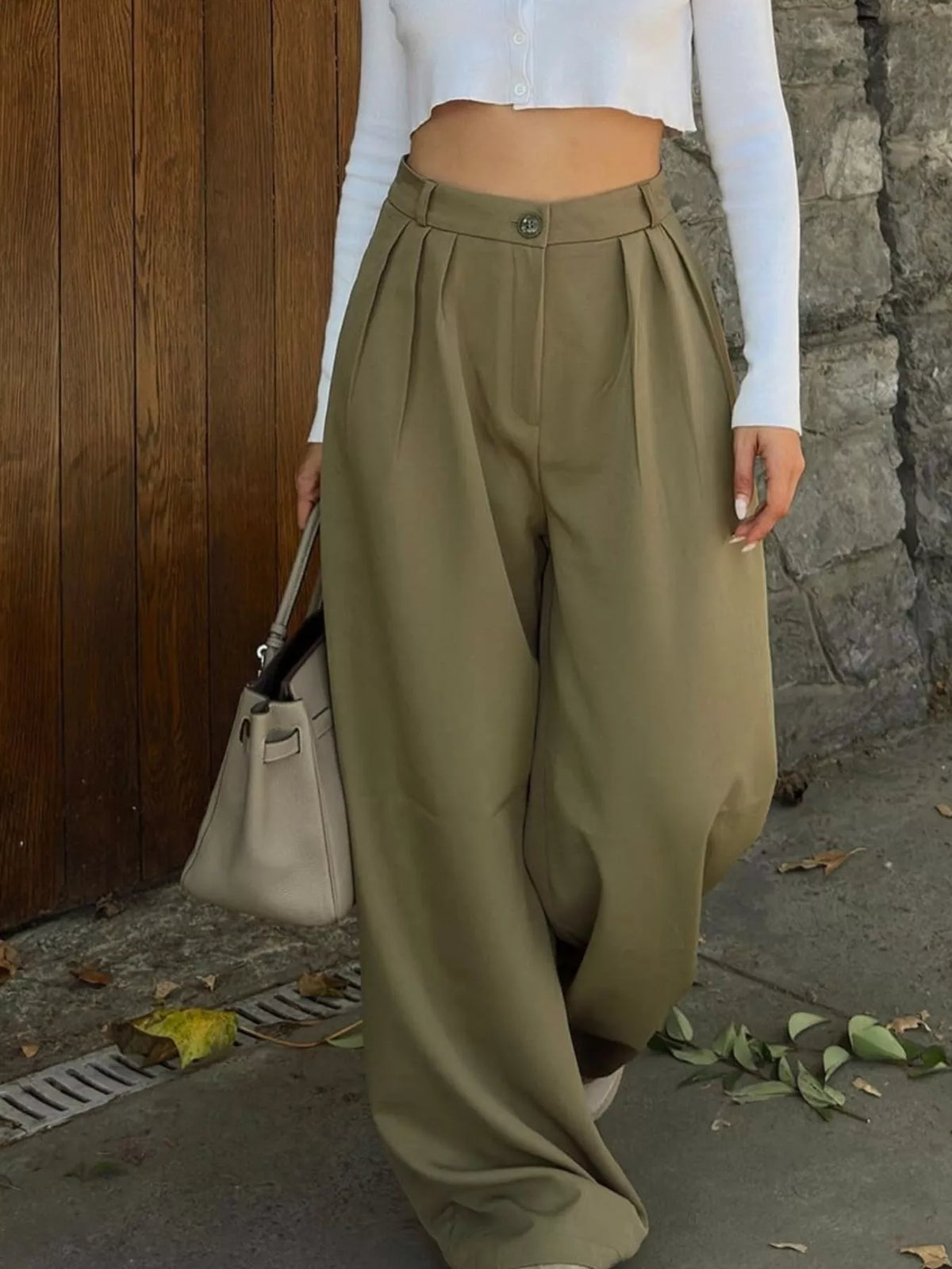 Trendsi High-Waisted Pleated Wide-Leg Pants -