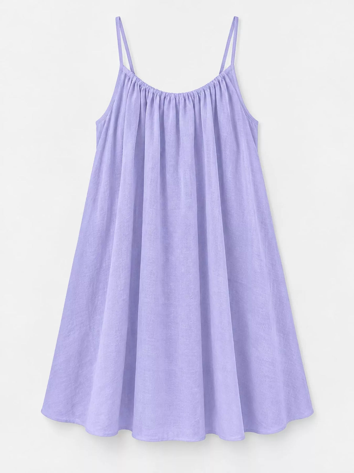 Lavender spaghetti strap A-line mini dress with open tie back