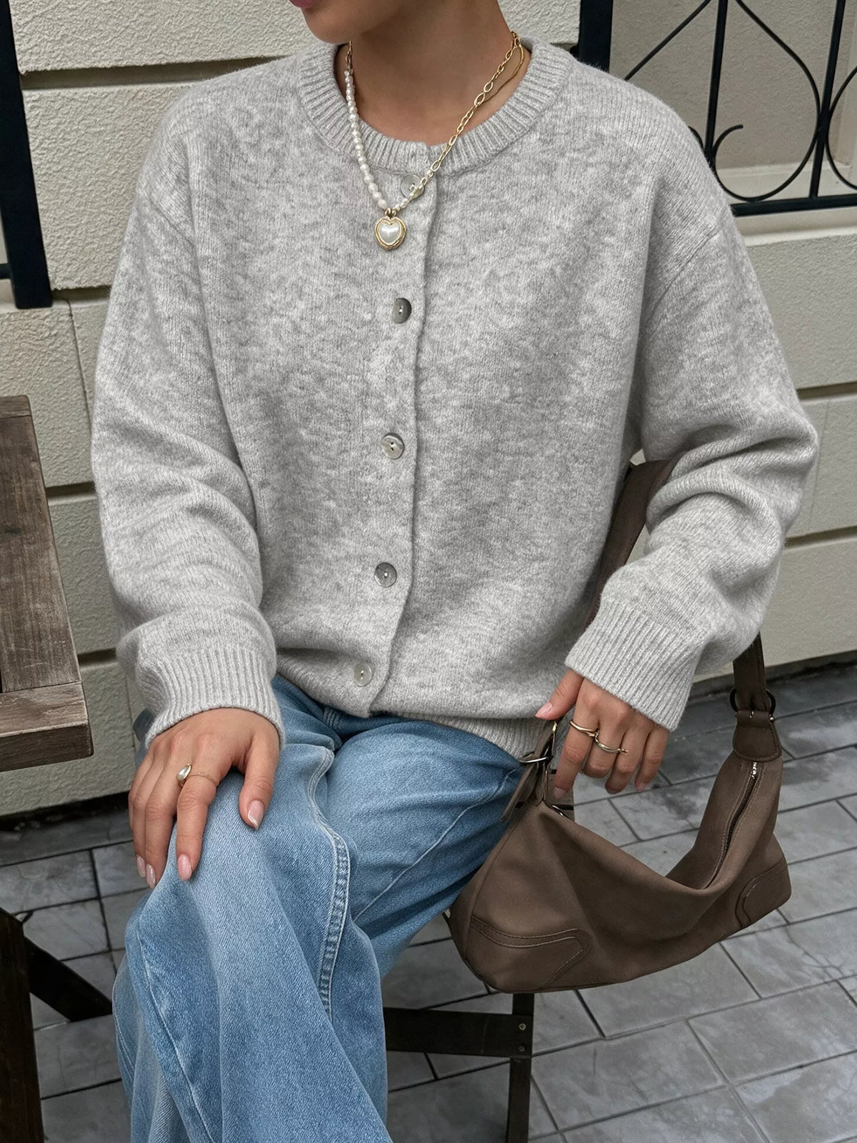 Trendsi Crew Neck Button-Down Cardigan -