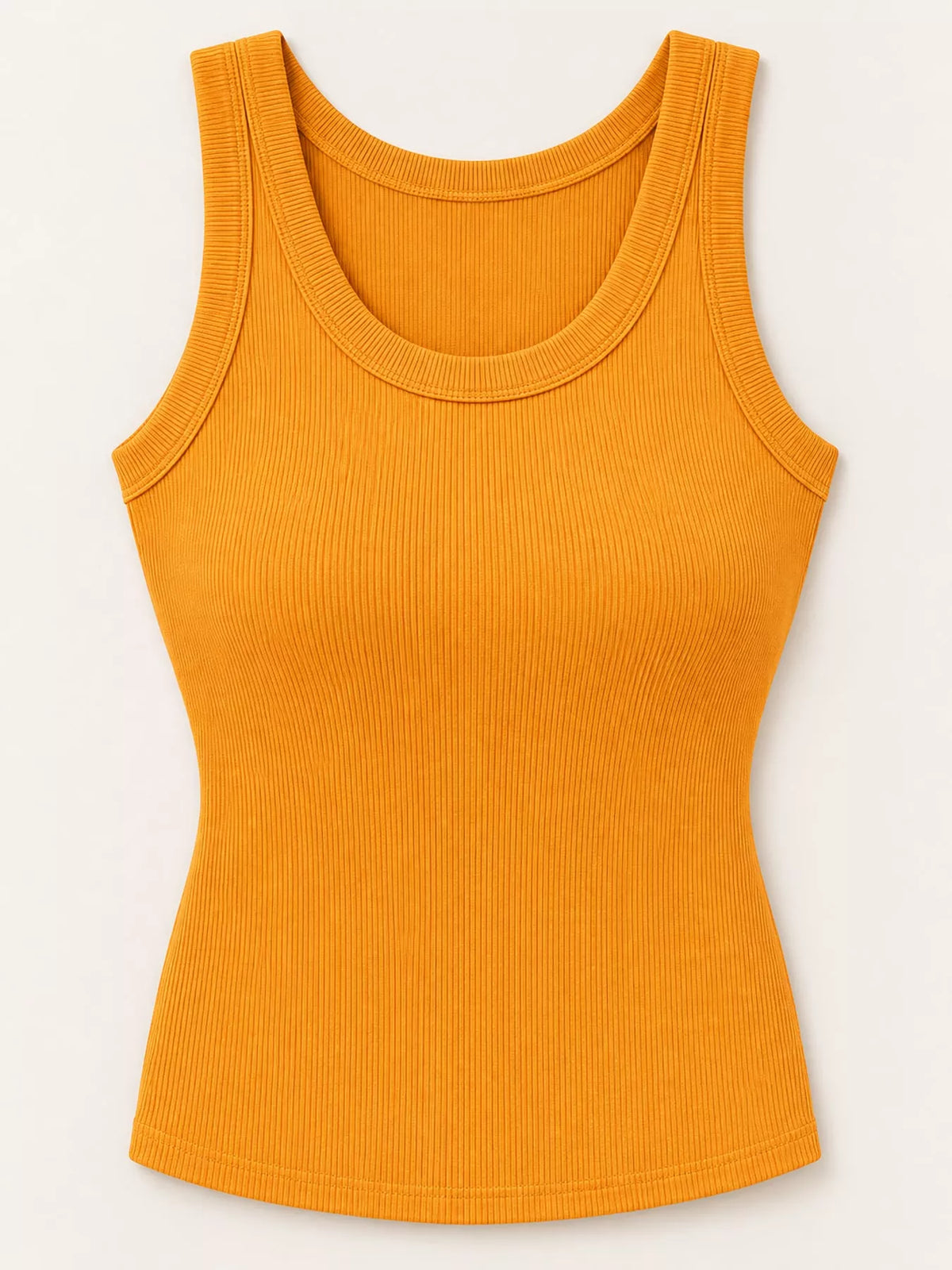 Yellow ribbed knit slim fit tank top, front view