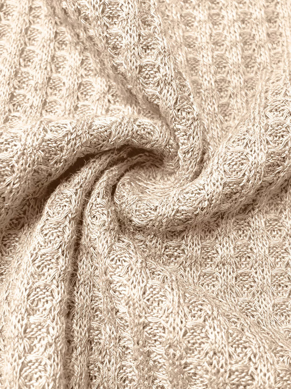 Button Detail Knitted Top in beige, ribbed texture detail