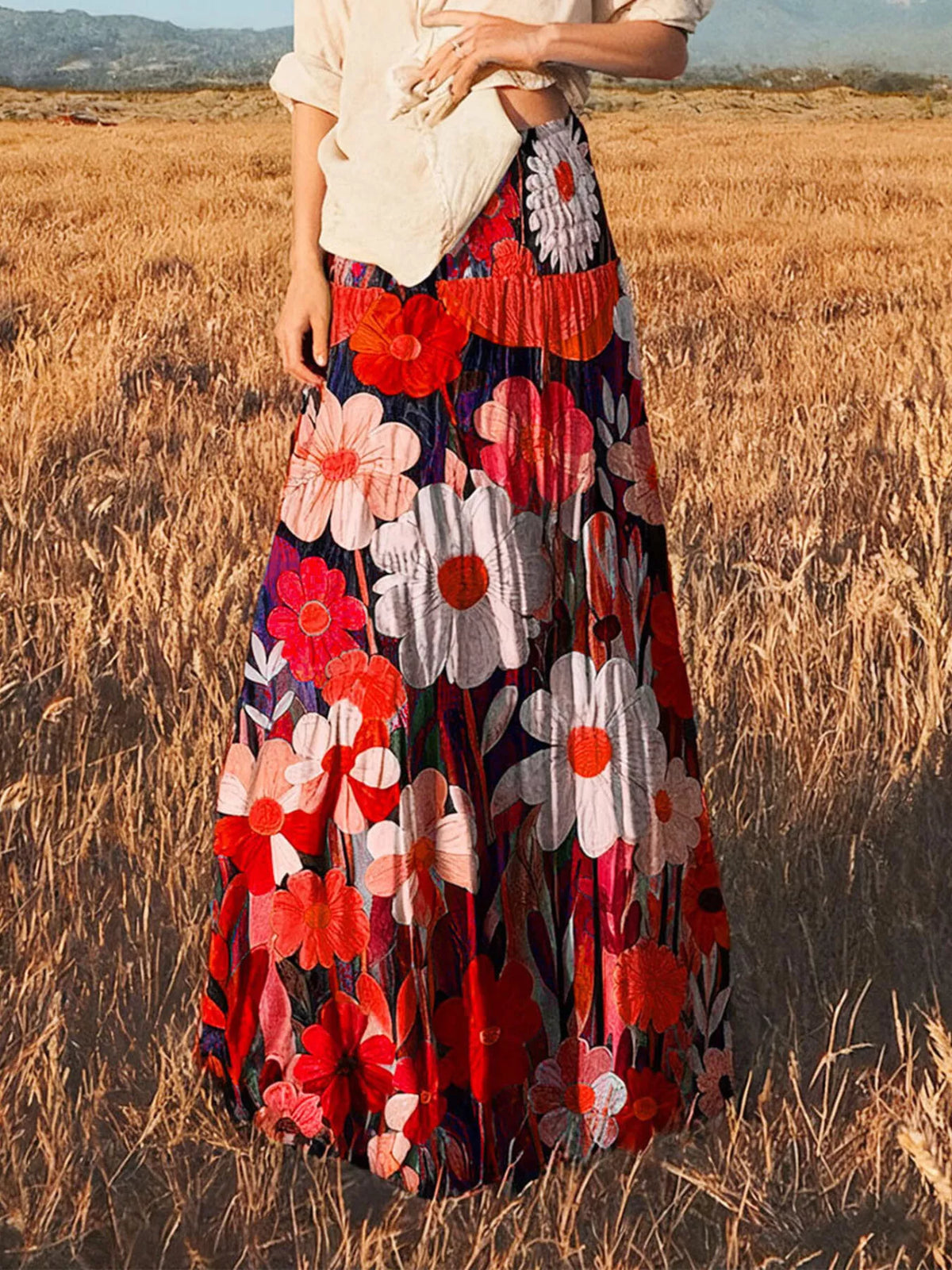 Trendsi Floral Print High-Waisted Maxi Skirt -