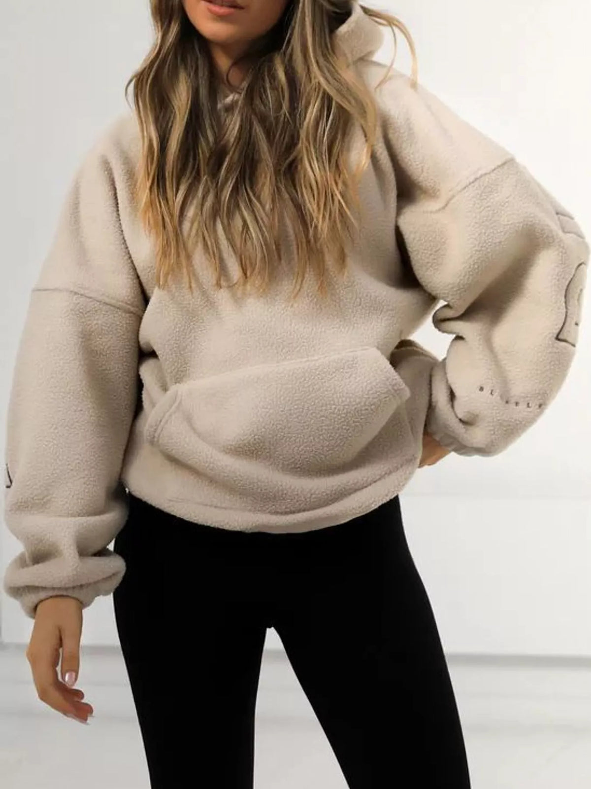 Letter Oversized Sherpa Hoodie — front view