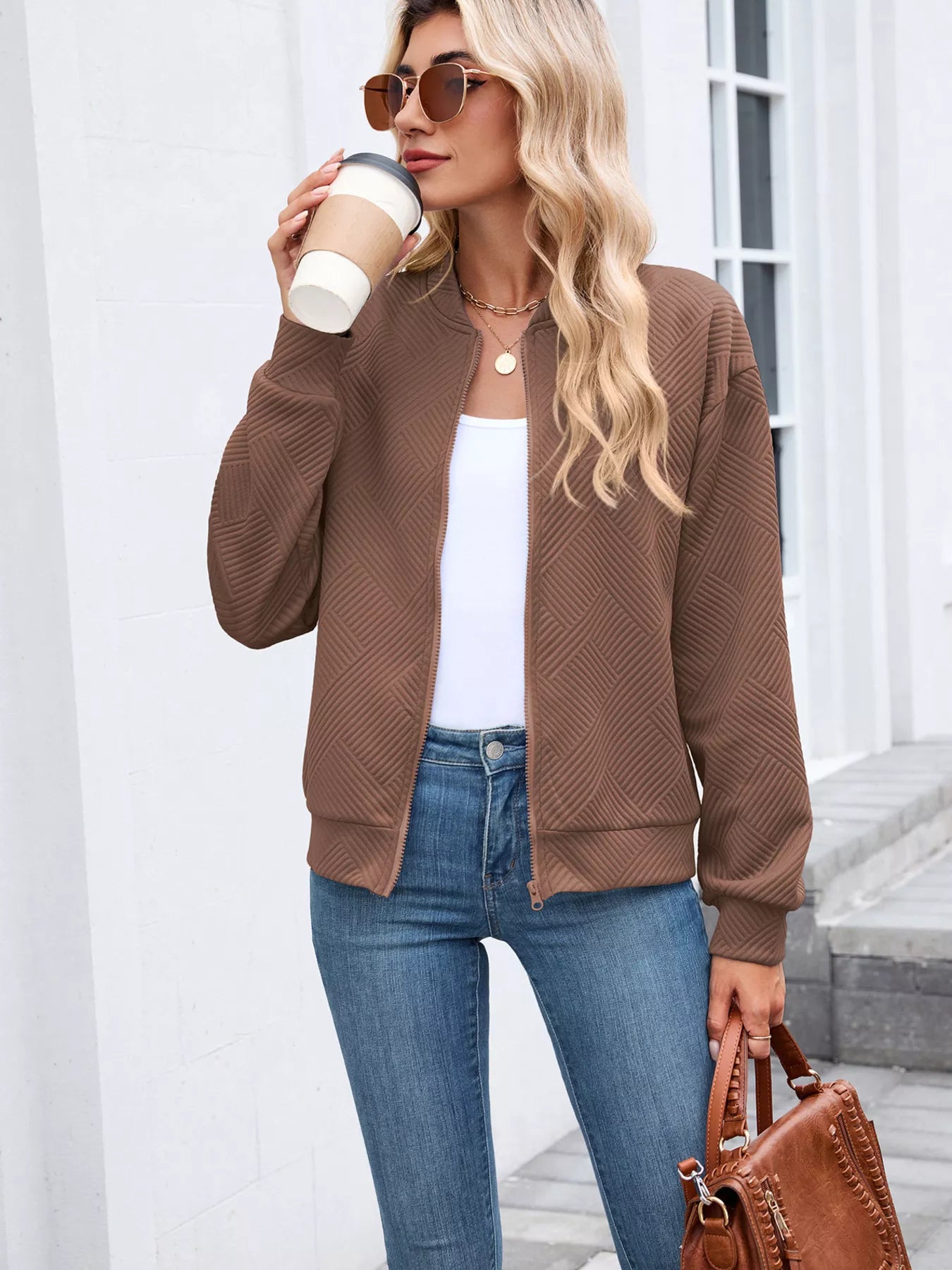 Trendsi Textured Zip Up Jacket -