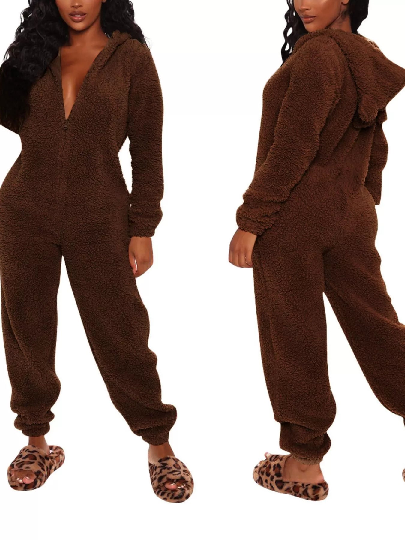 Trendsi Full Size Fleece Zip-Up Hooded Jumpsuit Plus Size -