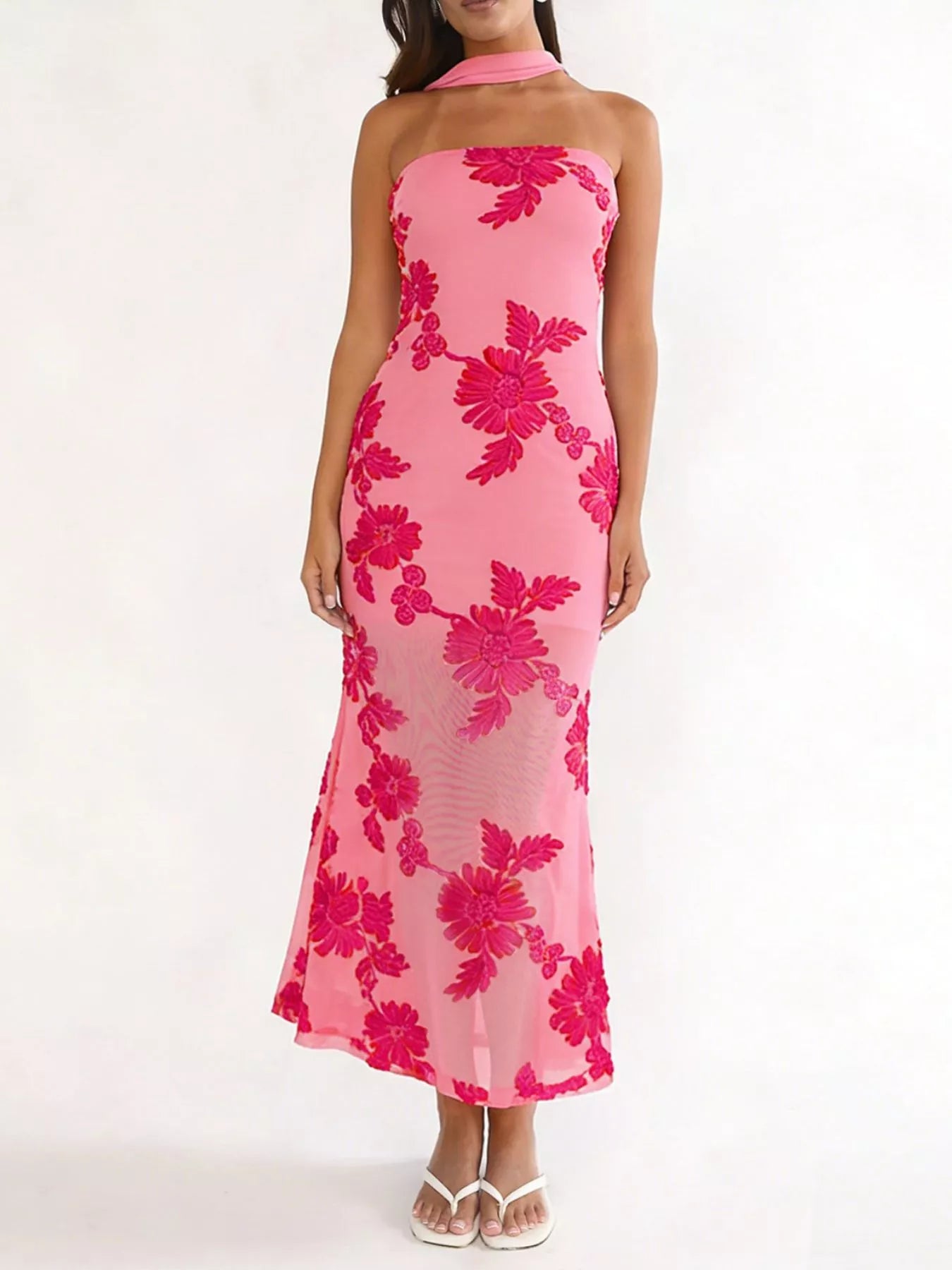 Trendsi Floral Tube Dress with Scarf -