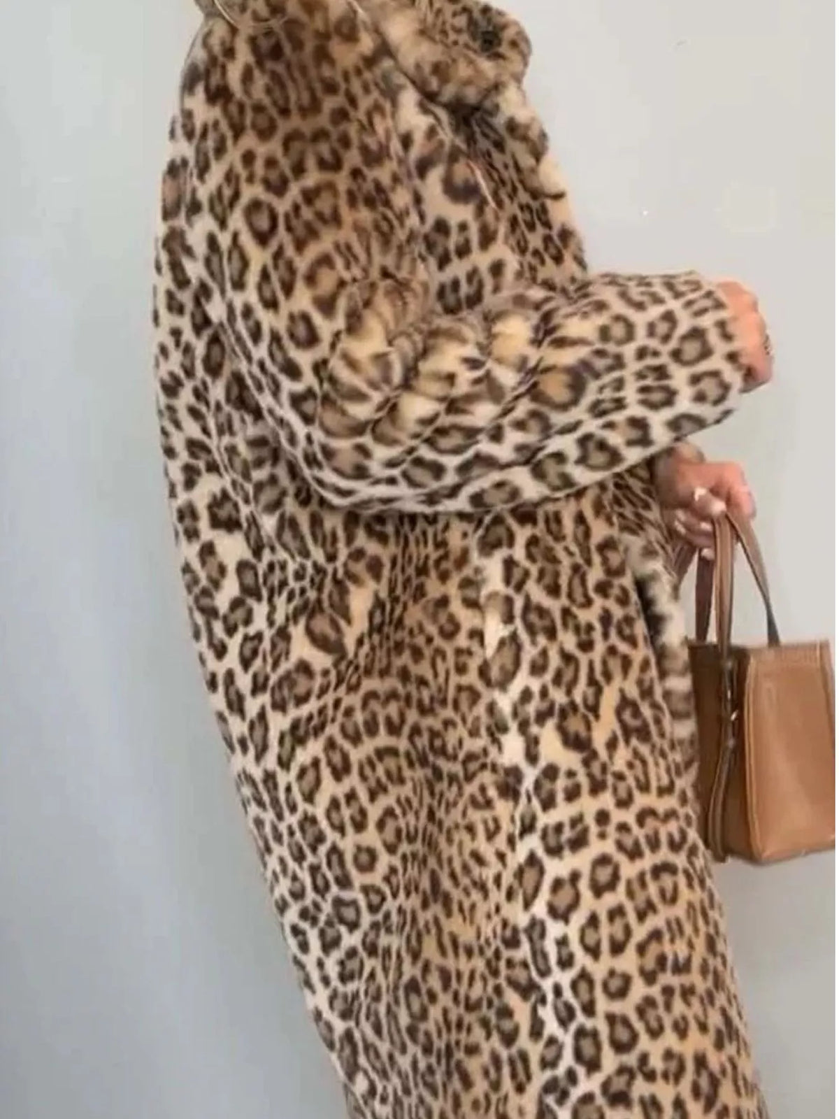Open Front Leopard Print Faux Fur Jacket — side view
