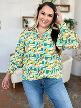 Trendsi Double Take Full Size Printed Smocked Long Sleeve Blouse -