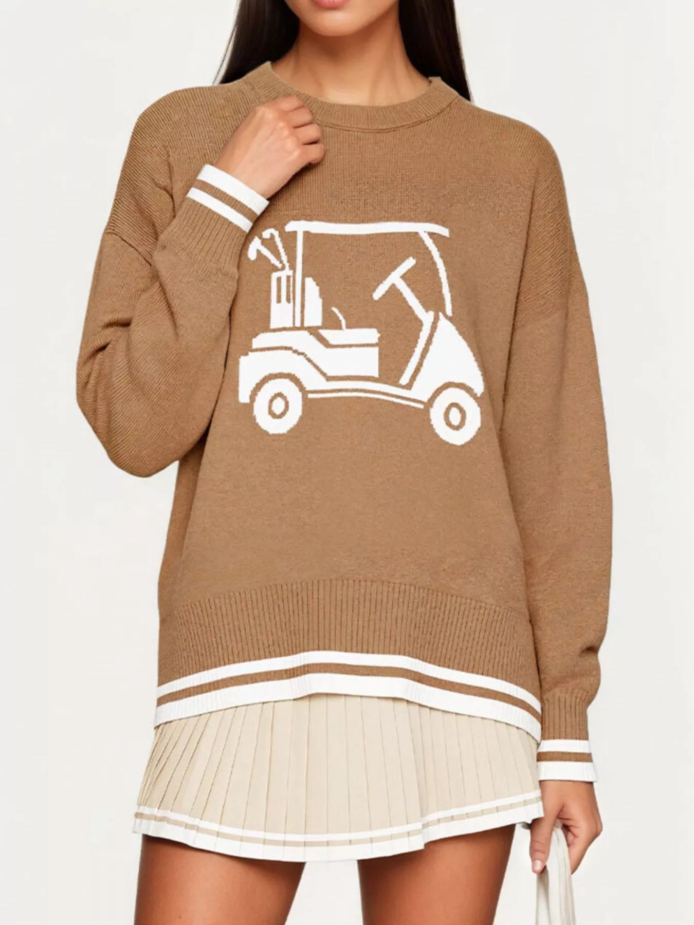 Trendsi Golf Cart Graphic Dropped Shoulder Sweater -