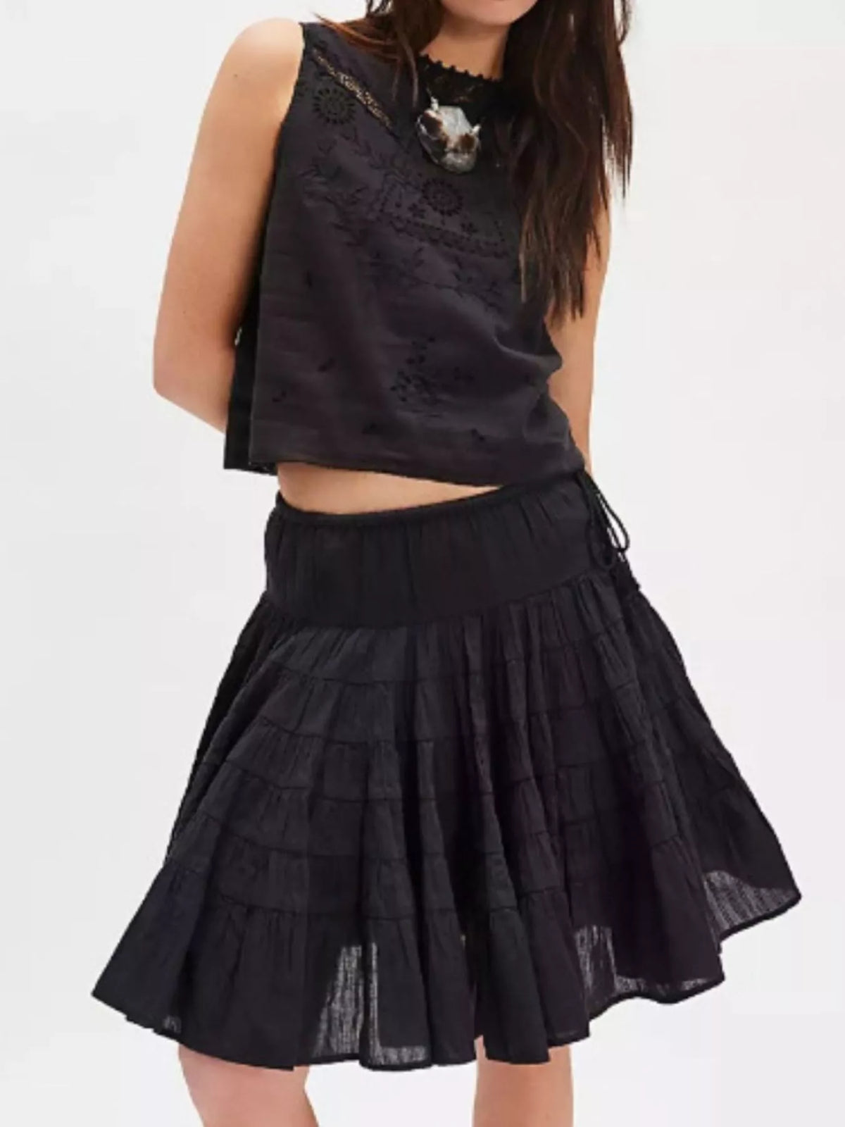 Trendsi Tiered Drawstring Mini Skirt -
