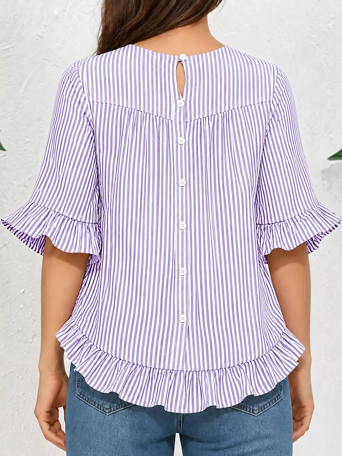 Ruffle Hem Short Sleeve Blouse — back view