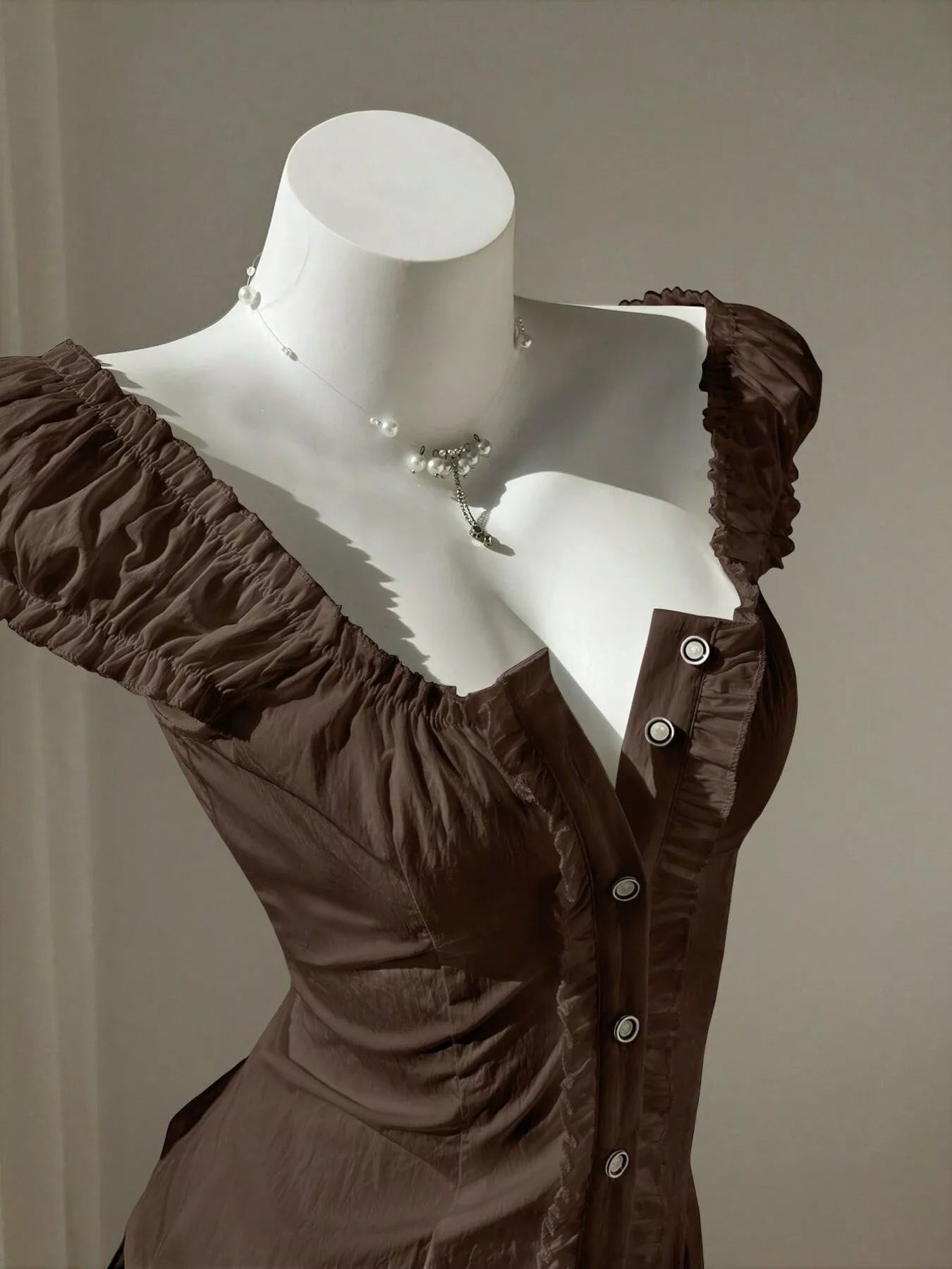 Trendsi Chic Puff Sleeve Ruched Button-Up Blouse -