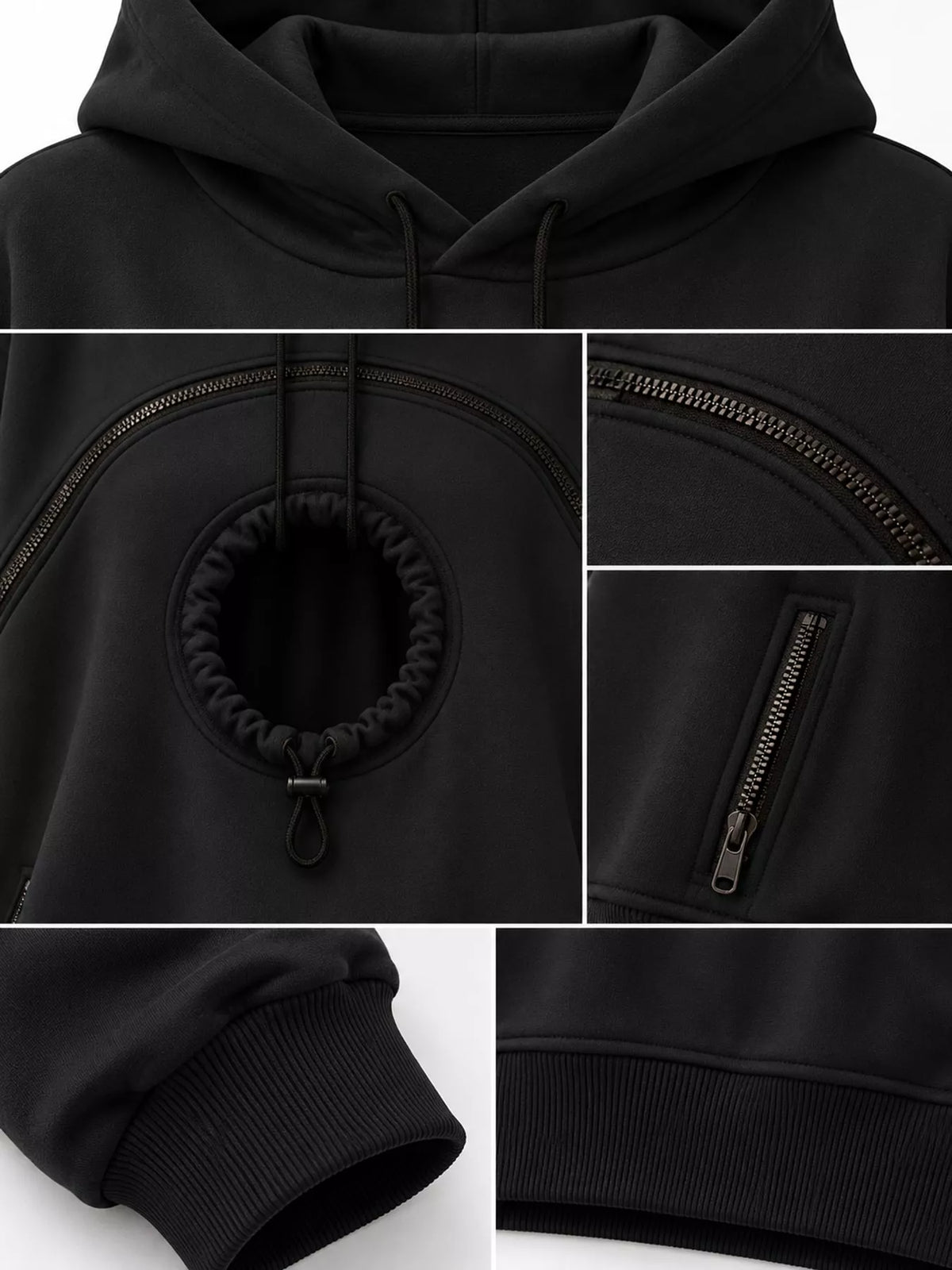Black kangaroo pet pouch hoodie, detail view