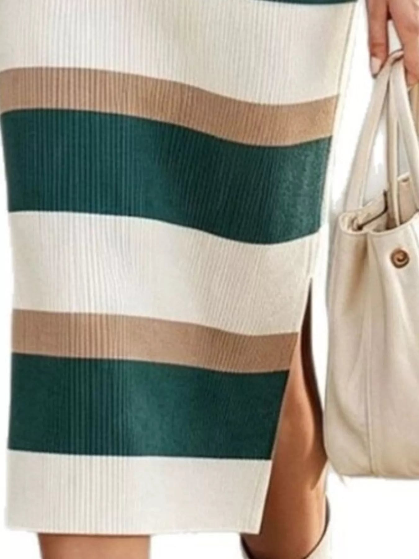 Trendsi Striped Polo Collar Long Sleeve Sweater Dress -