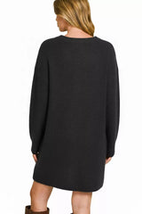 Trendsi V-Neck Long Sleeve Ribbed Sweater Dress -