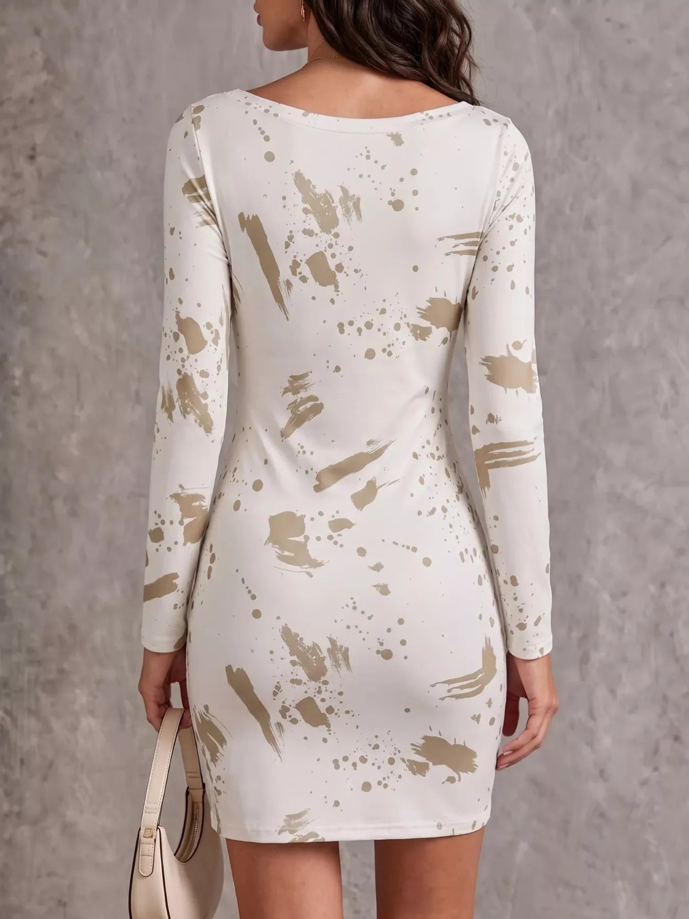 Trendsi One-Shoulder Long Sleeve Paint Splatter Bodycon Mini Dress -