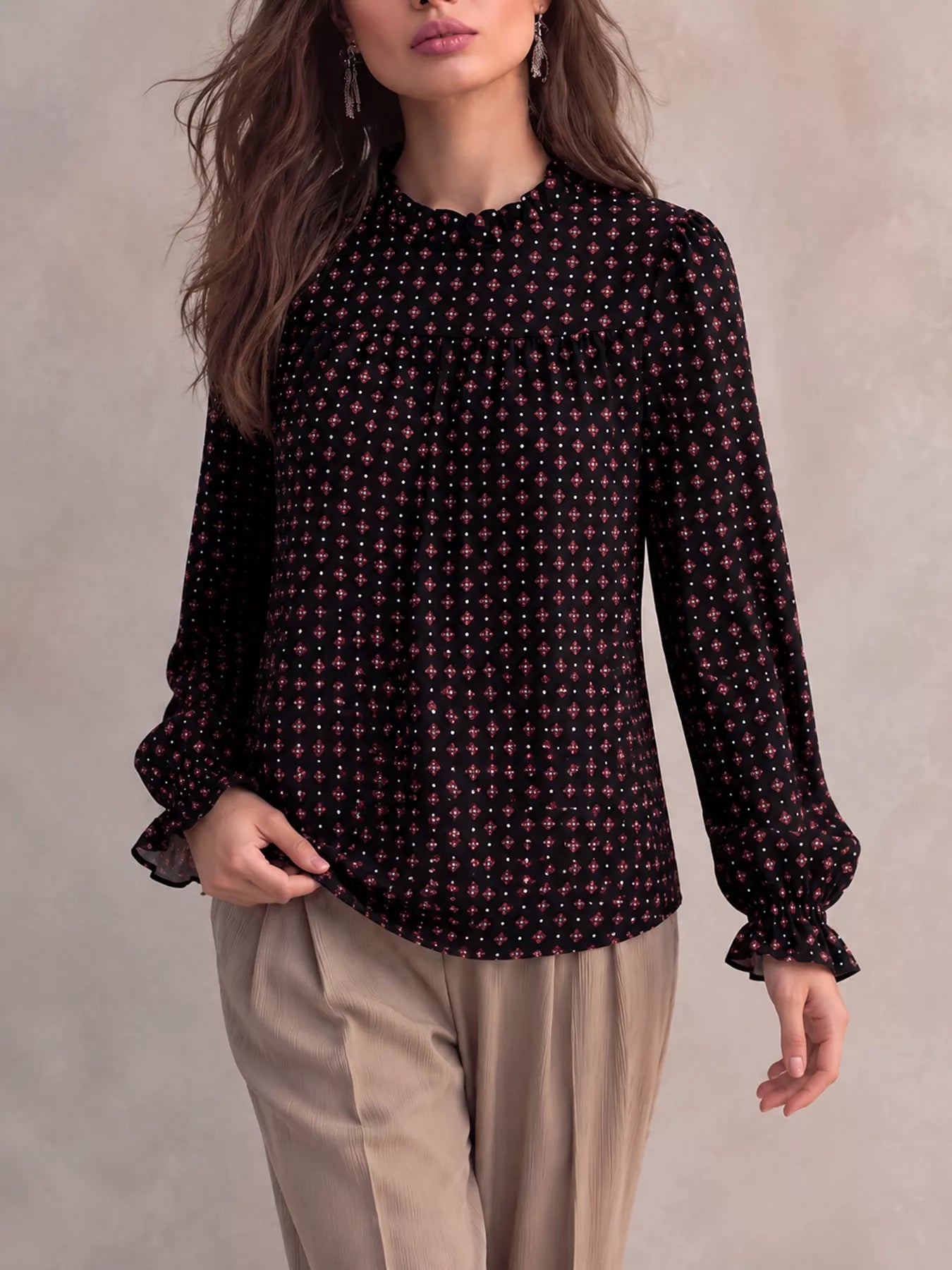 Trendsi Printed Flounce Sleeve Blouse -
