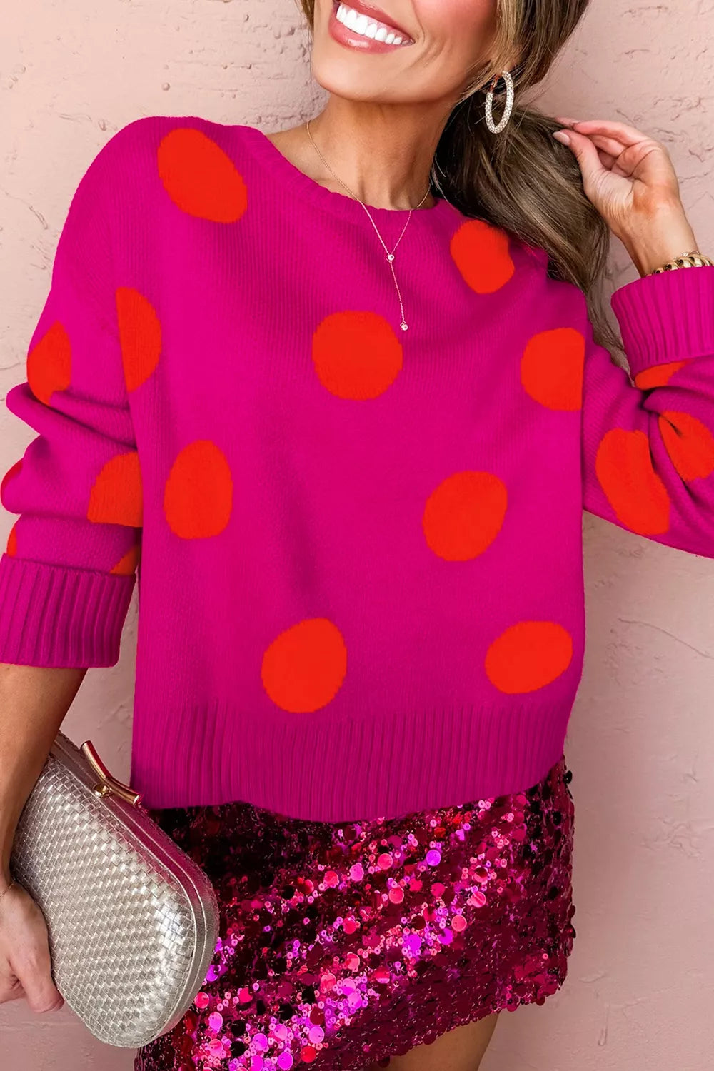 Trendsi Polka Dot Round Neck Sweater -