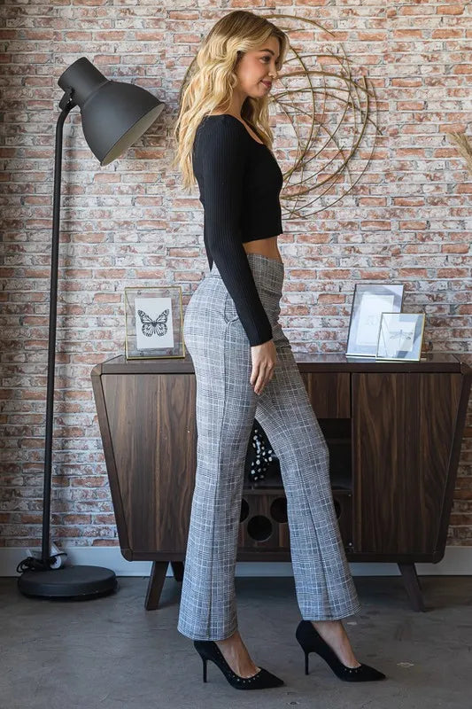 Trendsi Heimish Full Size Plaid Flare Pants with Wide Waist Band Plus Size -