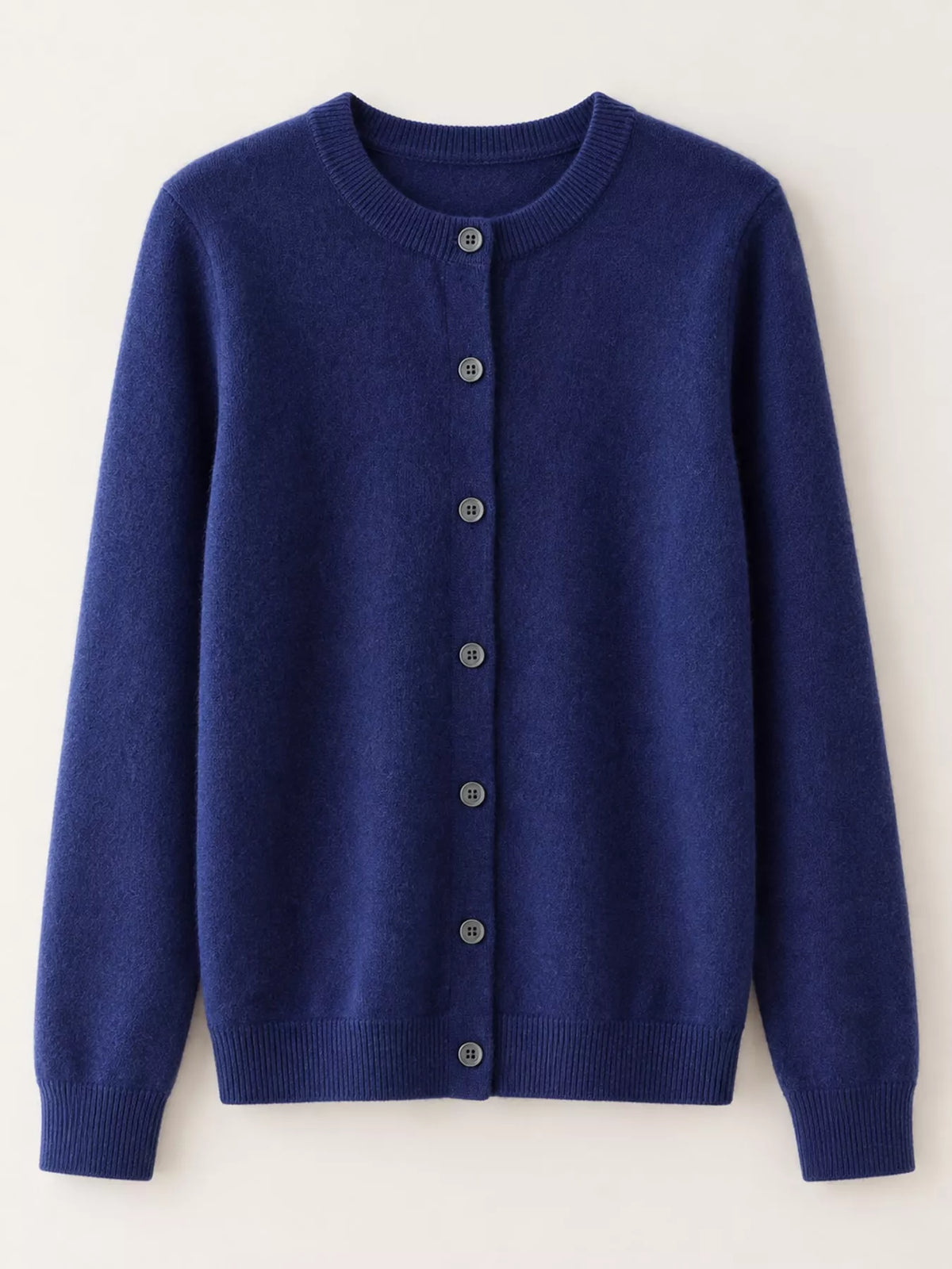 Navy crew neck button-front cardigan, product view