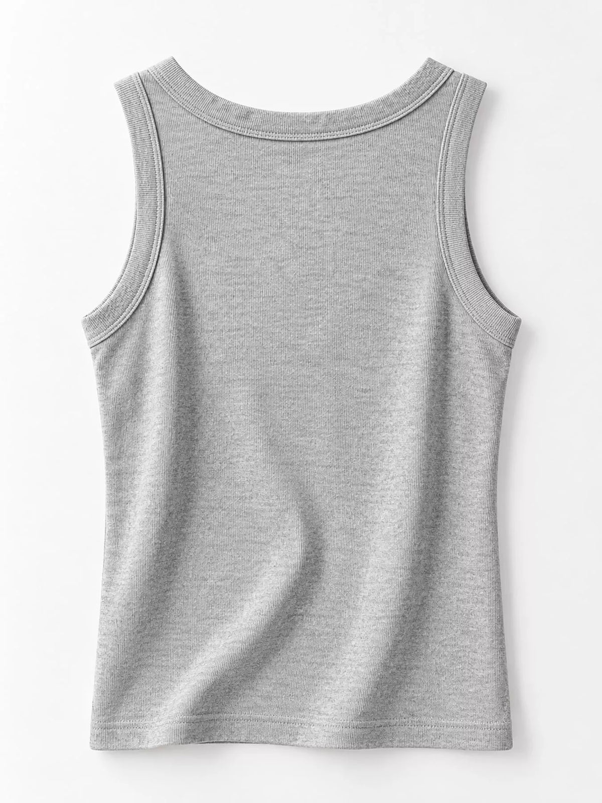 Gray scoop neck tank top, back view