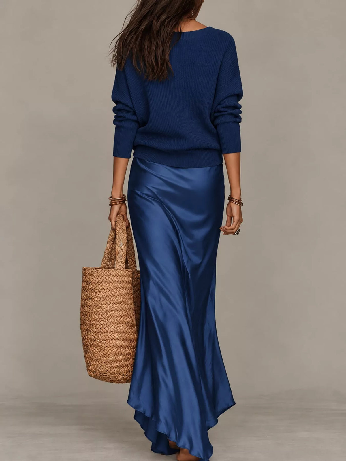 Satin Maxi Dress Two-Piece Set — back view