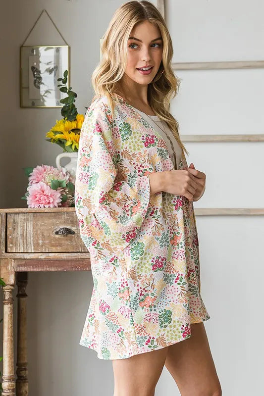 Trendsi Heimish Full Size Multi Color Floral Open Cardigan Plus Size -