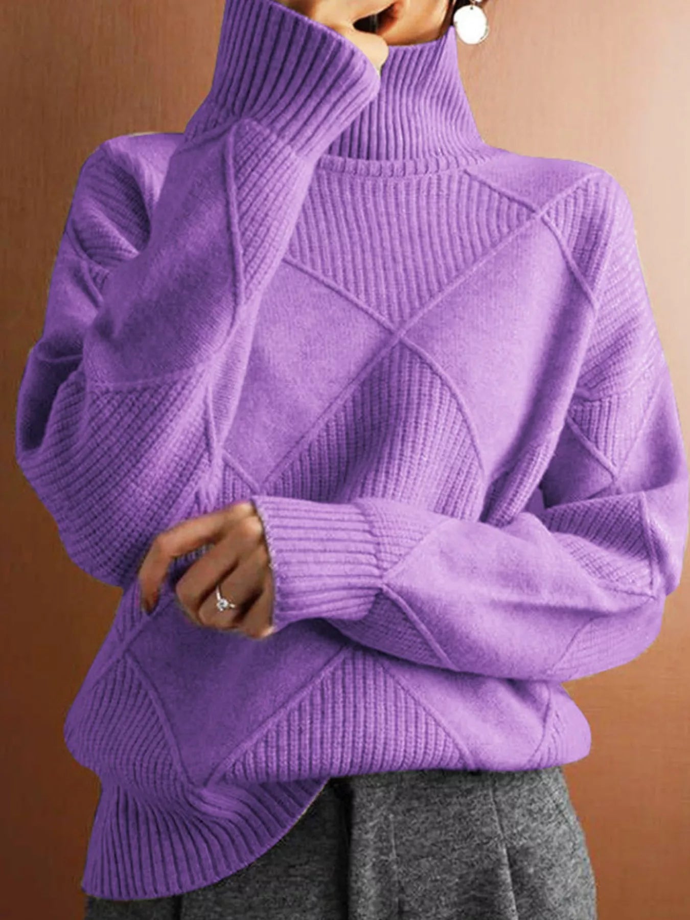 Trendsi Argyle Pattern Turtleneck Sweater -
