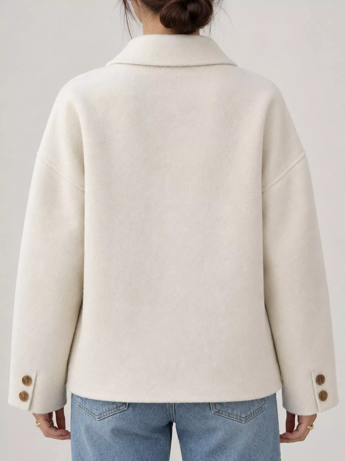 Button-up jacket, ivory back cuff detail