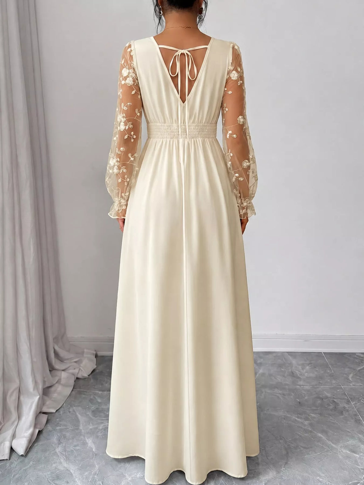 V-neck long sleeve maxi dress, back view
