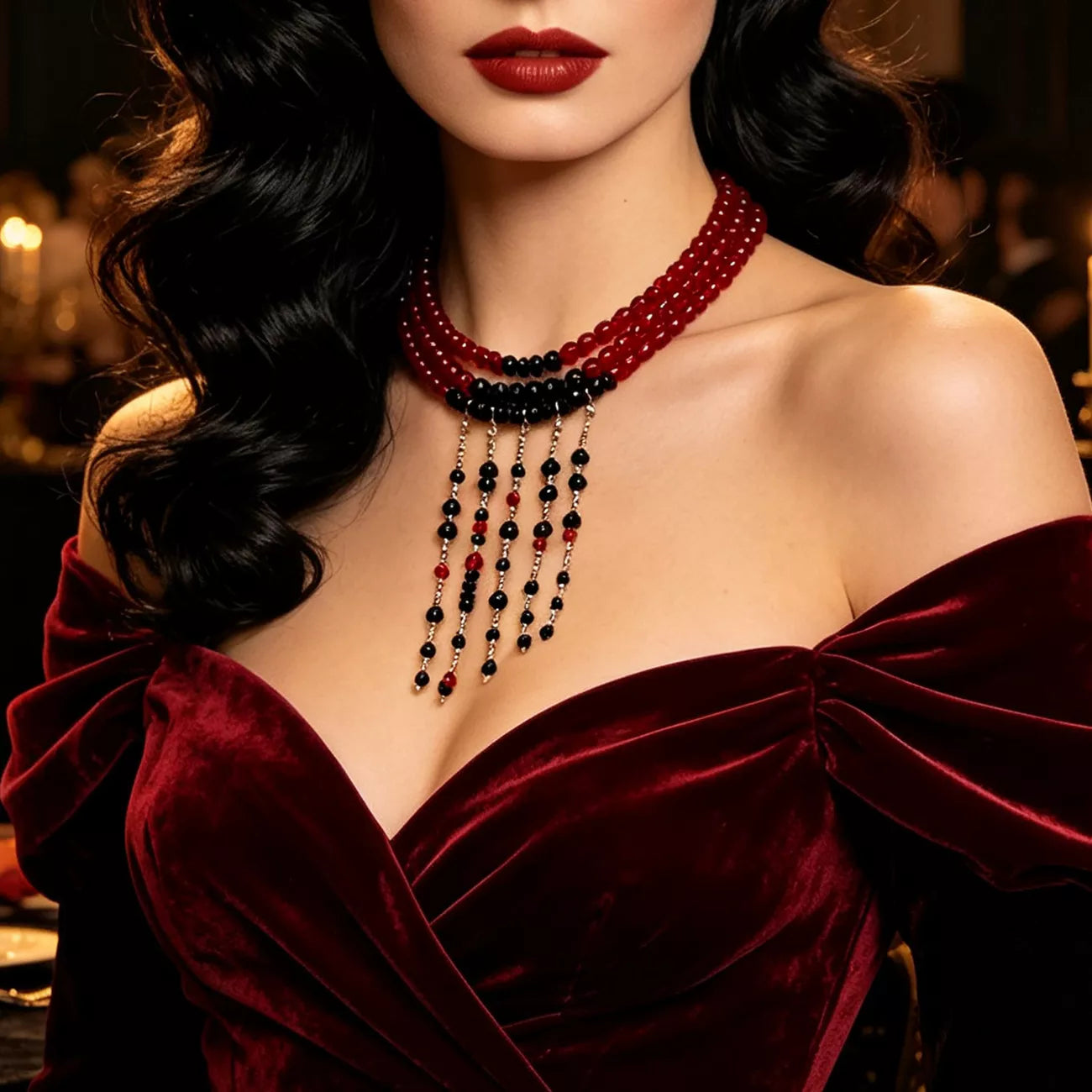 Trendsi Gothic Multi-Layered Beaded Necklace -