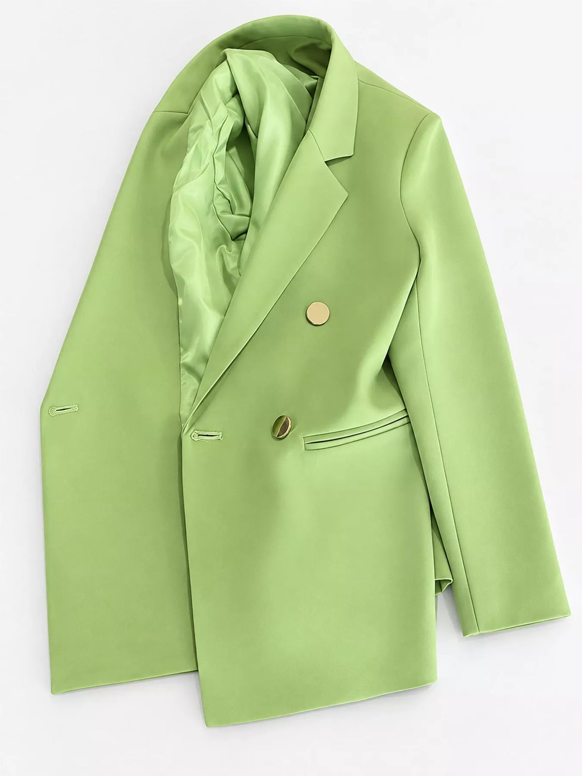 Light green double-breasted lapel collar blazer
