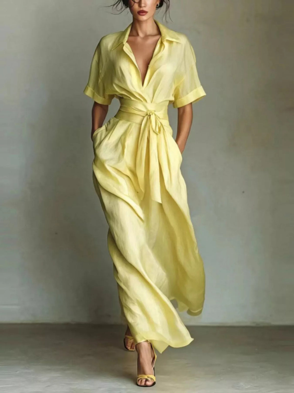 Maxi shirt dress, yellow front