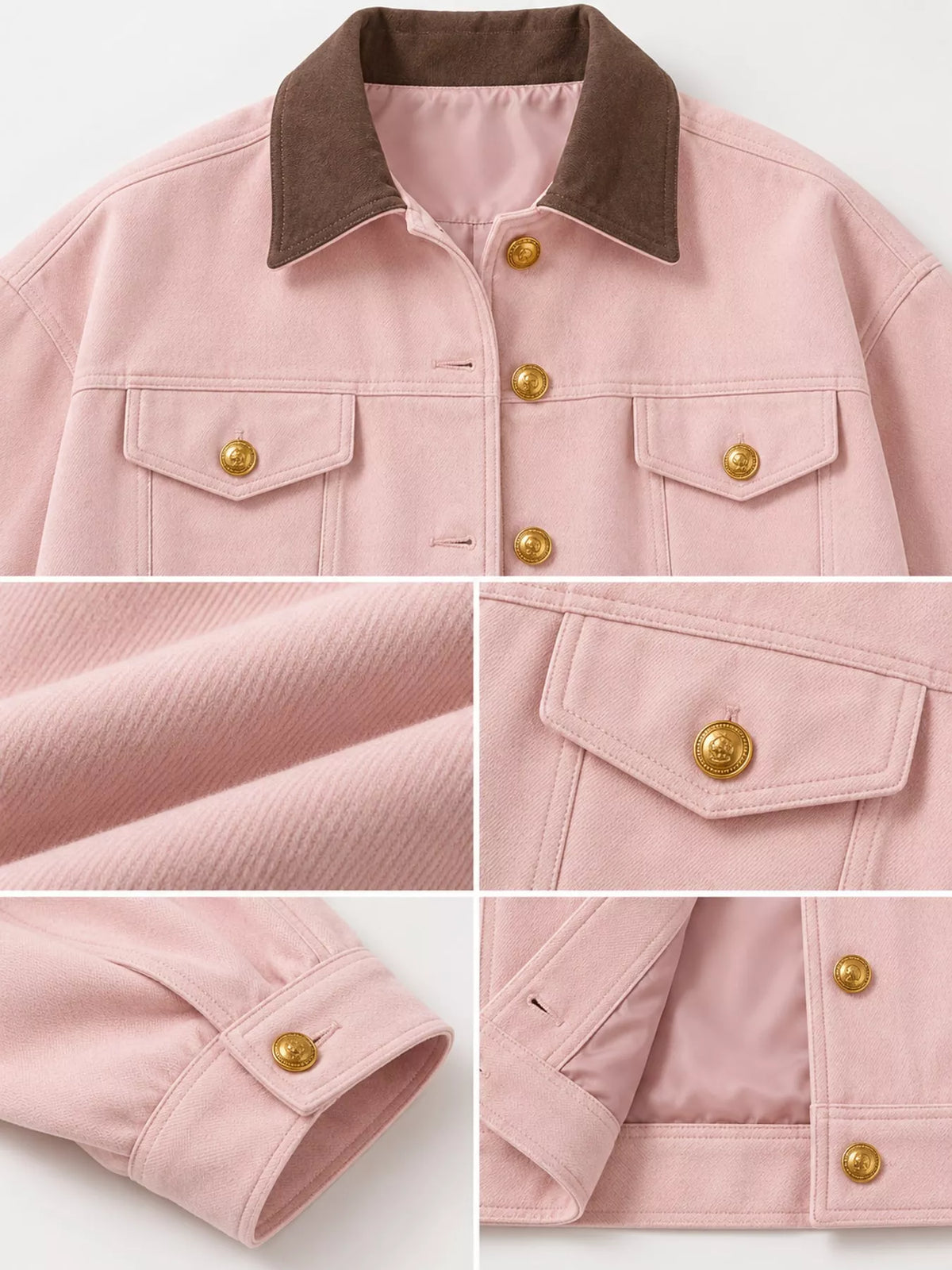 Pink-5496-Lined button up dropped shoulder jacket