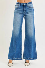Trendsi RISEN Full Size Mid Rise Wide Leg Jeans with Flared Look Plus Size -
