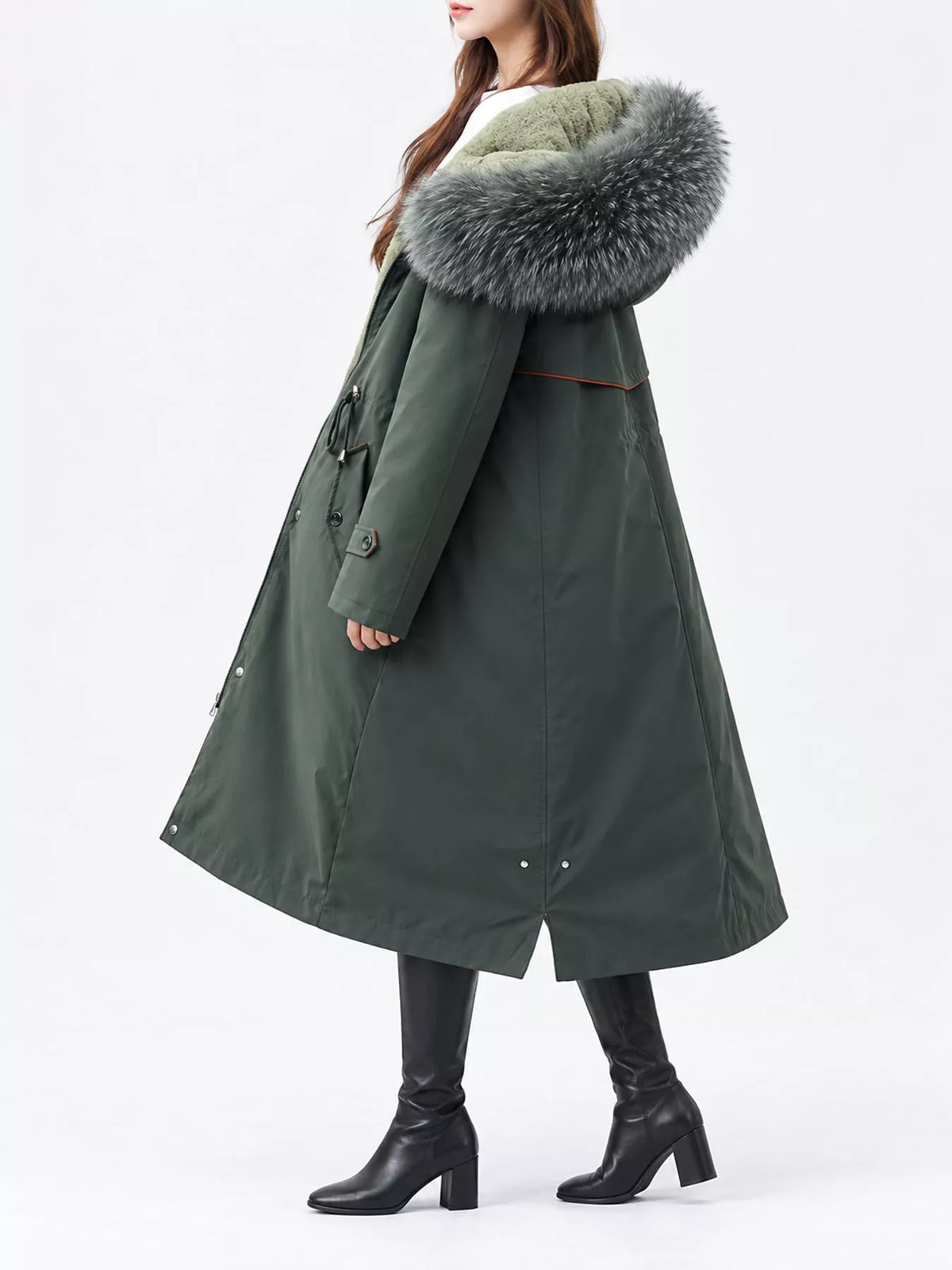 Faux-fur-trim parka, green side
