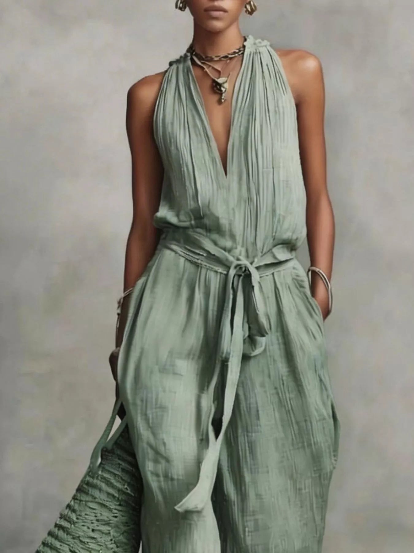 Trendsi Sleeveless Wide-Leg Jumpsuit with Tie-Waist -