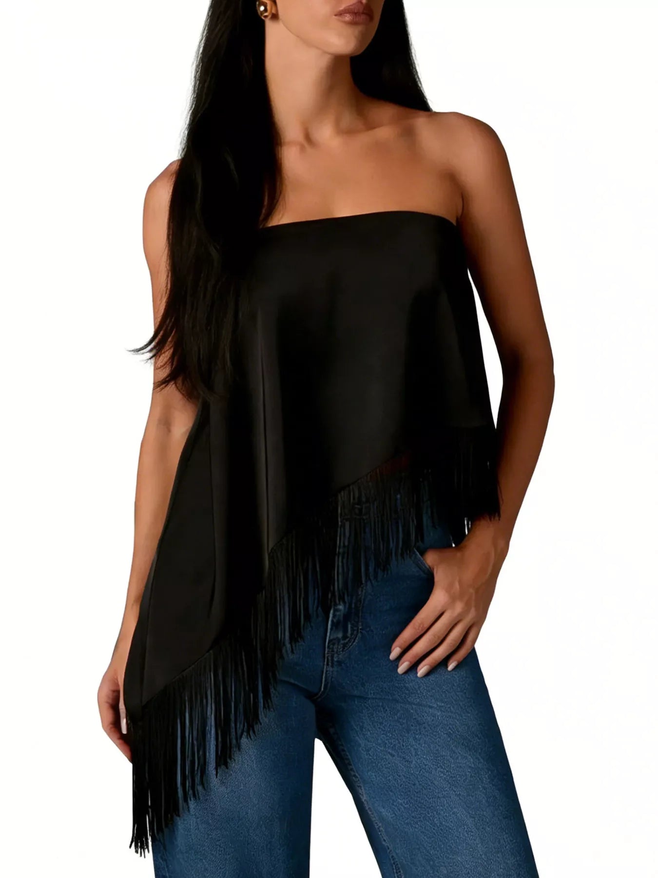 Trendsi Asymmetric Fringe Tube Top -