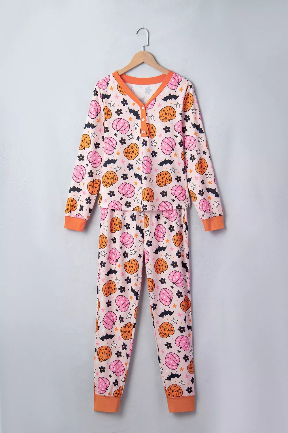 Trendsi Halloween Pumpkin Print Long Sleeve Home Wear Lounge Set -