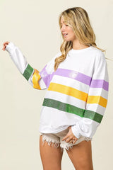 Trendsi BiBi Sequin Mardi Gras Striped Round Neck Sweatshirt -