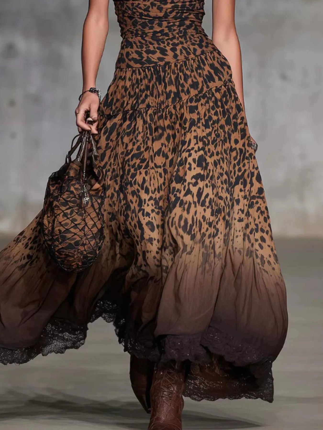 Women's strapless leopard print maxi dress