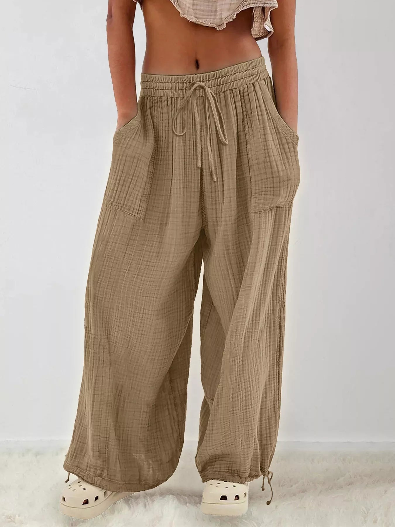 Trendsi Loose Fit Gauze Drawstring Pants -