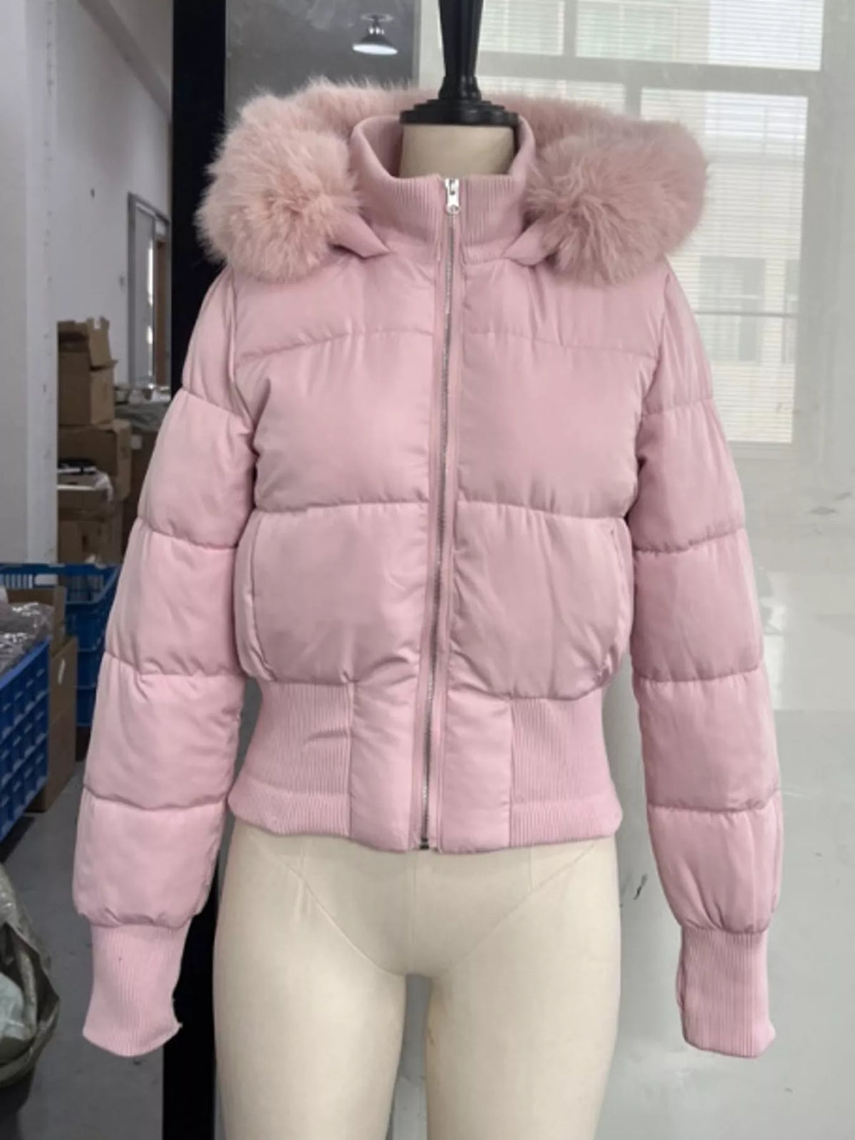 Faux Fur Hooded Puffer Jacket — garment front