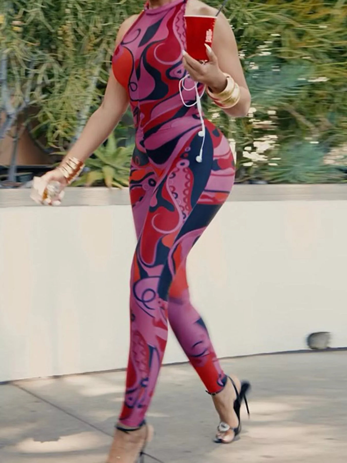 Abstract sleeveless jumpsuit