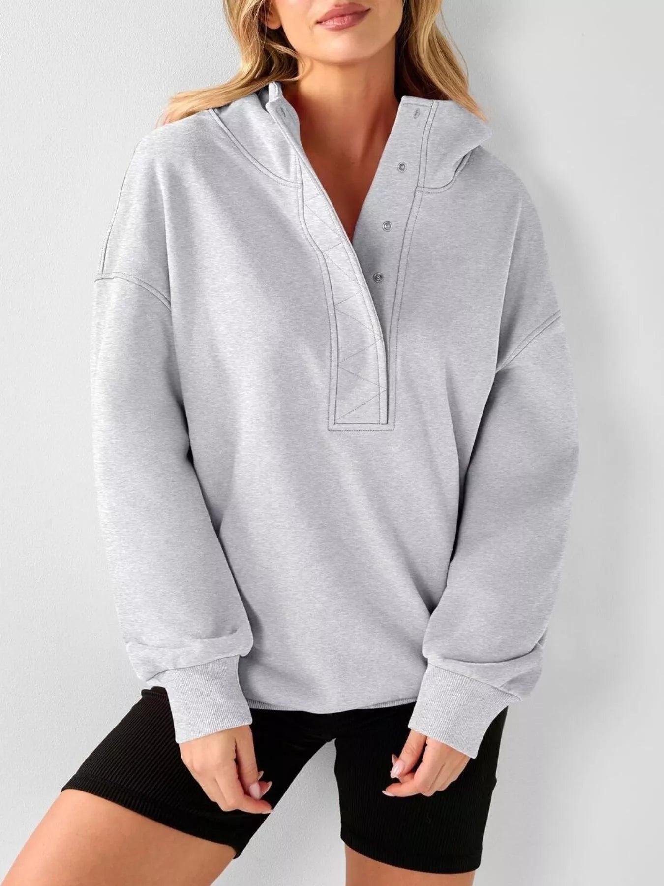 Trendsi Half Snap Dropped Shoulder Hoodie -